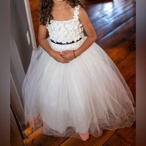 Flower Girl Dress- Size 6 (Like New) & Wooden Flower Basket
